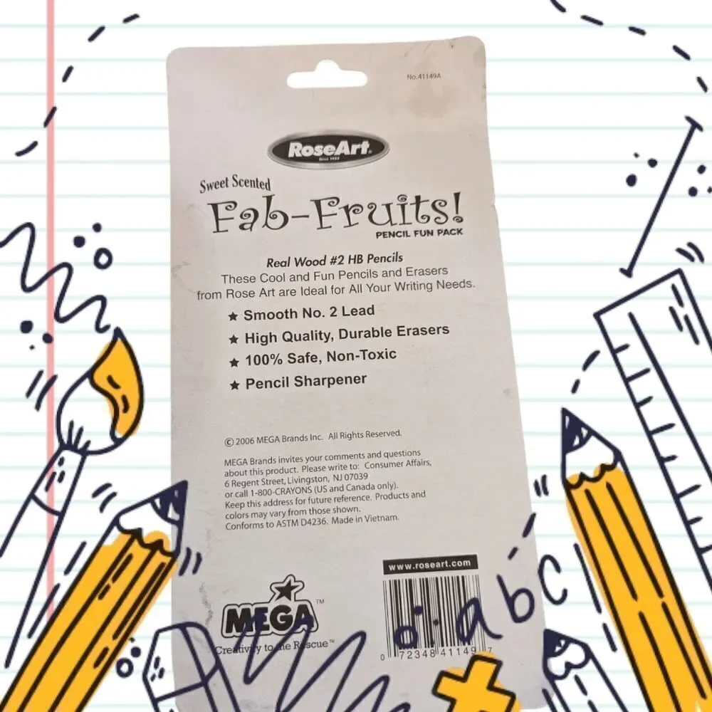 Roseart retro Fab Fruits pencil and eraser set‎ kawaii NEW